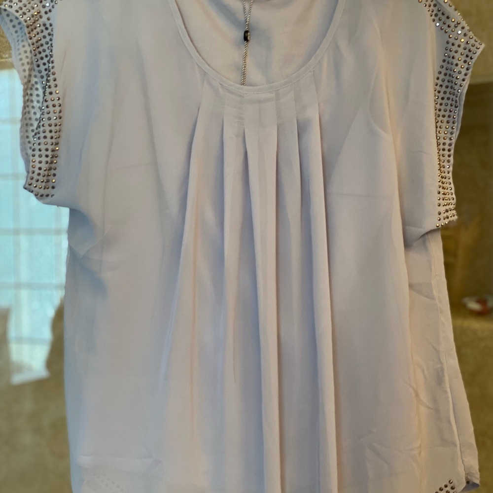 Sioni Light Lavender Pleated Cap-Sleeve Top with Stud Trim